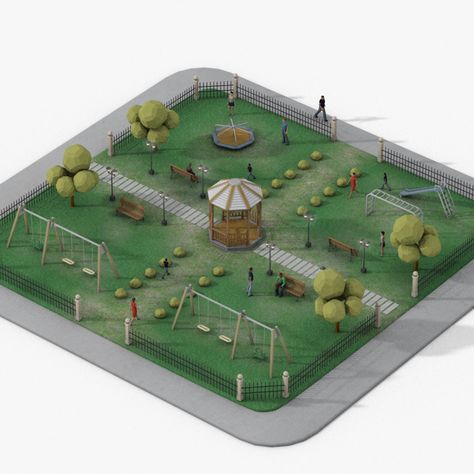 Community Park Design, Architecture Model Trees, Children Games, Children Playground, Block House, Kindergarten Design, Small House Layout, Children Park, Architecture Concept Diagram