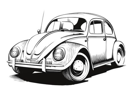 Detailed Line Art, Beetle Tattoo, Beetle Art, Vw Art, Car Silhouette, Object Drawing, Cars Coloring Pages, Moon Drawing, Car Sketch