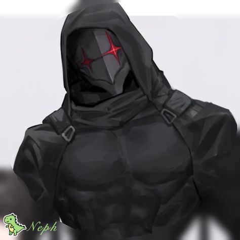 Metal Jaw Character, Black Suit Anime Guy, Masked Oc Male, Hooded Man Art, Vigilante Oc Character Design, Masked Anime Guy, Anime Character With Mask, Hooded Character Design, Masked Character Design