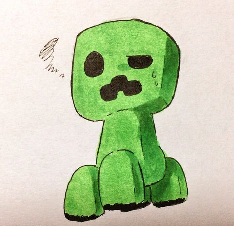 Minecraft Creeper Fanart, Creeper Drawing, Mobs Minecraft, Tractor Drawing, Creeper Minecraft, Minecraft Drawings, Minecraft Anime, Hama Beads Minecraft, Minecraft Mobs