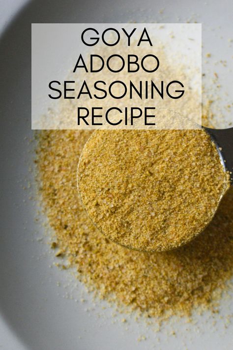 Easy Goya adobo seasoning recipe to add a wow factor to your cooking! Add some aromatic flavors to any dish. #spanishscooking #cooking #recipes #adobo #hispanic #adoboseasoning #goyaadobo #adobochicken #adoborecipe #easyadobo Goya Seasoning Recipe, Adobo Seasoning Recipe, Spanish Cooking, Adobo Recipe, Adobo Seasoning, Seasoning Recipe, Adobo Chicken, Recipe From Scratch, Adobo