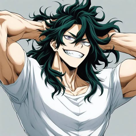 Green Hair Oc Male, Deku Long Hair, Male Mha Oc, My Hero Academia Oc Male, Anime Long Hair, Tomboy Art, Anime Gangster, Anime Boy Hair, Mha Oc