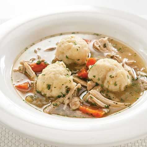 Stay warm today with a big batch of our Lighter Chicken and Dumplings recipe. Weekend Recipe, Southern Recipe, Homemade Chicken Soup, America's Test Kitchen Recipes, Weekend Meals, Kitchen Recipe, Cooks Illustrated, Dumpling Recipe, Recipe Chicken