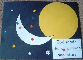 God made the sun, moon, and stars. Toddler Bible, Sun Crafts, Craft For Toddlers, Bible Story Crafts, Sun Moon And Stars, Preschool Bible, School Week, Bible Time, Church Crafts