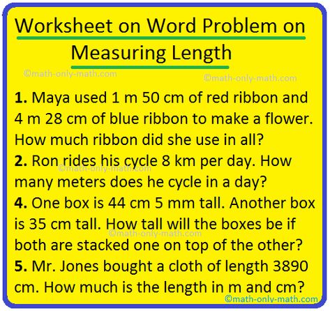 Worksheet on Word Problem on Measuring Length Class 4 Maths, Measurement Word Problems, Decimal Word Problems, First Grade Words, Measurement Worksheets, Measuring Length, Math Addition Worksheets, Grade 6 Math, Graphing Worksheets