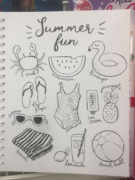 Asethic Drawings Easy, Summer Things To Draw, Simple Summer Drawings, Summer Drawings Doodles, Beach Bullet Journal, Summer Doodles Aesthetic, Cute Summer Drawings, Beachy Doodles, Summer Drawing Ideas