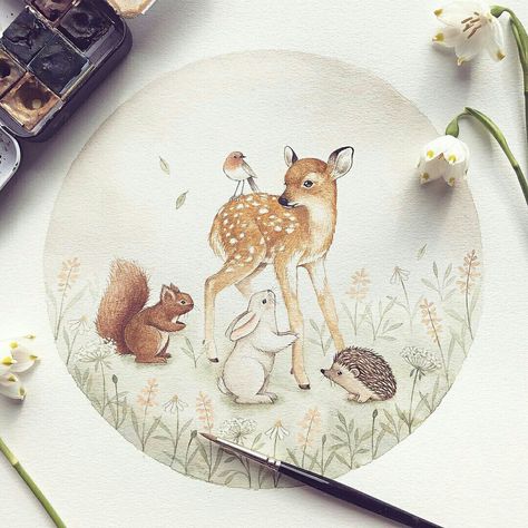 Nina Stajner, Petit Tattoo, Plate Art, Childrens Art, Watercolor Animals, Pictures To Draw, Cute Illustration, Animal Illustration, Nursery Art