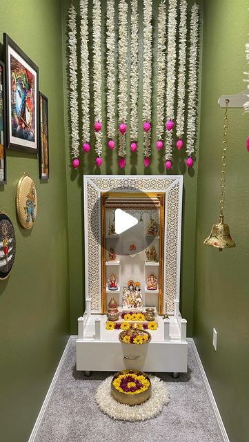 Puja Mandir Decoration Ideas, Small Mandir Decoration Ideas At Home, Home Temple Ideas Puja Room Small, Small Mandir At Home, Mandir Decoration Ideas At Home, Mandir Ideas For Small Space, Pooja Room Decoration Ideas, Small Pooja Room Ideas, Home Temple Ideas Puja Room