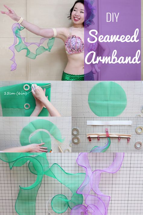 Mermaid Arm Fins Diy, Mermaid Top Diy Modest, Diy Ocean Costume Women, Diy Sea Witch Costume, Home Made Mermaid Costume, Mermaid Gills Diy, Clam Costume Diy, Womens Mermaid Costume Diy, Simple Mermaid Costume Women