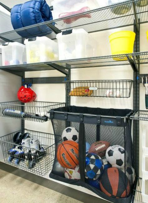 Sports Equipment Storage, Garage Organization Tips, Garage Organisation, Garage Atelier, Shed Organization, Garage Storage Solutions, Garage Storage Systems, Garage Remodel, Garage Organize