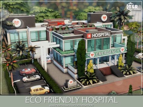 MychQQQ's Eco Friendly Hospital Lotes The Sims 4, The Sims 4 Lots, Youtube Cover, Sims 4 Cas Mods, Maternity Hospital, Sims 4 House Design, Youtube Design, Sims House Design, The Sims 4 Download