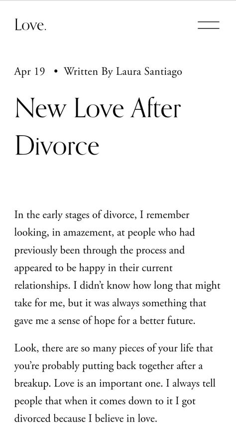 Screenshot of blog post title 'New Love After Divorce' black serif font on white background Encouragement Quotes For Him, Love After Divorce, John Piper Quotes, Divorce Tattoo, Seperation Marriage, Life After Divorce, Divorce Counseling, Divorce For Women, How To Believe