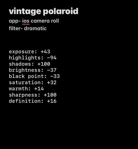 Polaroid Settings Iphone, How To Edit Dark Photos Lightroom, Filter Settings, Vintage Photo Editing, Apple Photo, Photography Tips Iphone, Photography Editing Apps, Phone Photo Editing, Fotografi Iphone