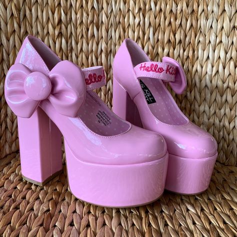 Dollskill Shoes, Mary Jane Platforms, Dolls Kill Shoes, Hello Kitty Shoes, Pink Platform, Pink Platforms, Dr Shoes, Cute Shoes Heels, Kawaii Shoes