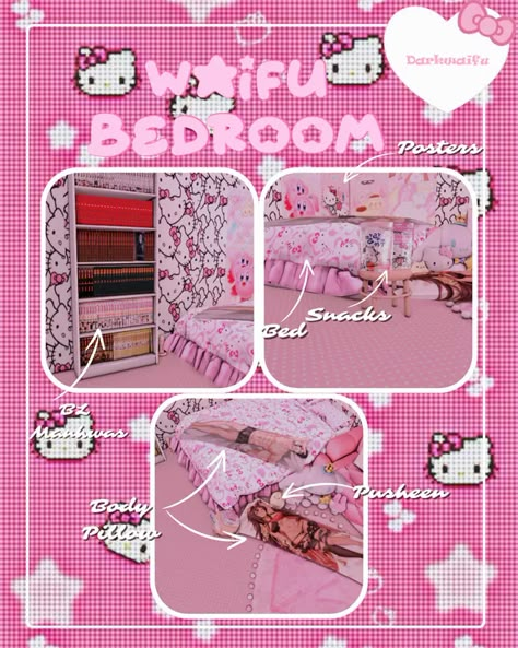 Sims 4 Sanrio, Sims 4 Sanrio Cc, Sims 4 Pink Cc, Y2k Sims 4 Cc, Cc Finds Sims 4, Sims Decor, Cute Sims, Sims 4 Beds, Pink Cc