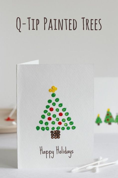 We love to craft for the holidays, making festive cards for family and friends. We’re using Q-tips to paint our holiday trees. Christmas Cards Kids, Homemade Christmas Cards, Christmas School, Christmas Card Crafts, Crafts Christmas, Jolly Christmas, Easy Christmas Diy, Diy Christmas Cards, Noel Christmas