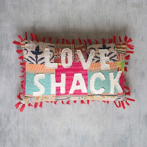 Love Shack Throw Pillow Pretty Pillows, Kantha Cushions, Love Rules, Kantha Fabric, Unique Farmhouse, Vibrant Patterns, Throw Pillow Styling, Antique Farmhouse, Farmhouse Style Decorating