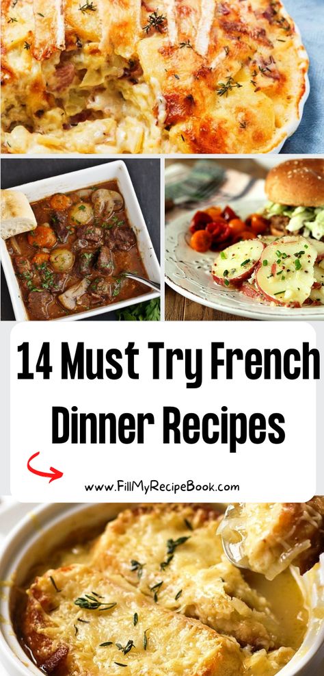 14 Must Try French Dinner Recipes ideas that are easy meals to make and the best fine dining recipes classic healthy full course meals. French Entrees Dinner, French Party Recipes, Summer Dinner Party Ideas Food, Progressive Dinner Main Course Ideas, High End Meals At Home, French Inspired Meals, French Inspired Dinner Party, Full Course Meal Ideas, French Lunch Recipes