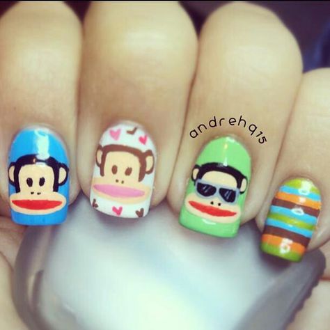 Paul Frank Monkey Nails, Super Cute Nails, Paul Frank, Really Cute Nails, Nail Swag, Cute Nail Art, Dream Nails, Cute Nail Designs, Funky Nails