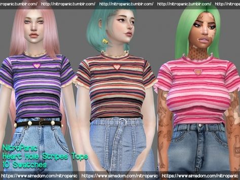 HEART HOLE STRIPES Tops - The Sims 4 Download - SimsFinds.com Sims4 Shirts, Normal Map, The Sims 4 Download, Sims 1, Sims 4 Cas, Sims 4 Game, Sims 4 Cc Finds, Ts4 Cc, Sims 4 Clothing