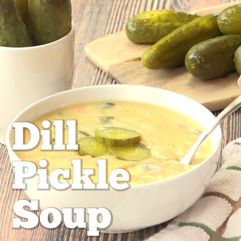 This Dill Pickle Soup recipe has swept the nation! A tangy, delicious and over-the-top version of the most delicious soup. Dill Pickle Soup Recipe, Pickle Soup Recipe, Dill Pickle Soup, Hot Pickles, Pickle Soup, Dill Pickle Recipe, Clean Eating Dinner, Crock Pot Soup, Summer Food