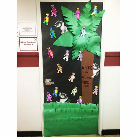 Where the Wild Things Are Door Decorating for Read Across America Week Where The Wild Things Are Door Decoration, Wild About Reading Door Decoration, Wild Things Book, Daycare Graduation, Wild About Reading, Rainforest Classroom, Literacy Week, Read Across America Week, Book Door