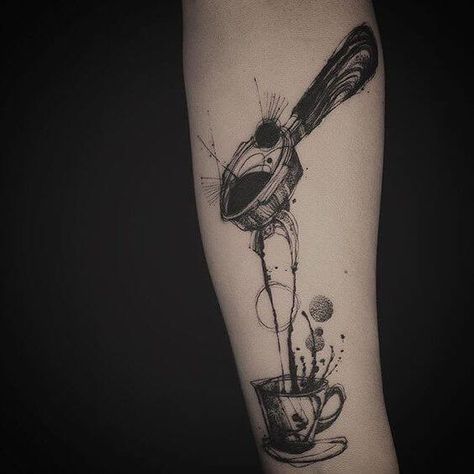 Abstract blackwork portafilter tattoo Berg Tattoo, Chef Tattoo, Knife Tattoo, Coffee Tattoos, Awesome Tattoo, Bow Tattoo, Cappuccino Machine, Coffee Drawing, Coffee Painting