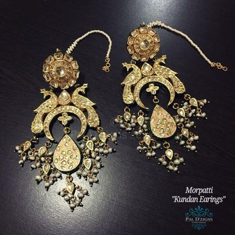 Morpatti kundan earing Kaan Chain, Vintage Indian Jewelry, Gold Jewelry Prom, Wedding Jewellery Designs, Rajputi Jewellery, Unique Gold Jewelry Designs, Beautiful Bridal Jewelry, Gold Jewelry Outfits, Bridal Jewelry Vintage