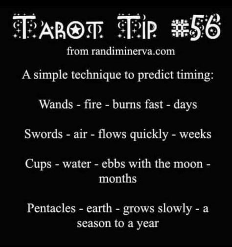 For those interested in calculating time with tarot cards. Click on image to see entire image. Kartu Tarot, Tarot Interpretation, Tarot Cards For Beginners, Learning Tarot Cards, Tarot Gratis, Tarot Guide, Tarot Card Spreads, Tarot Tips, Tarot Meanings