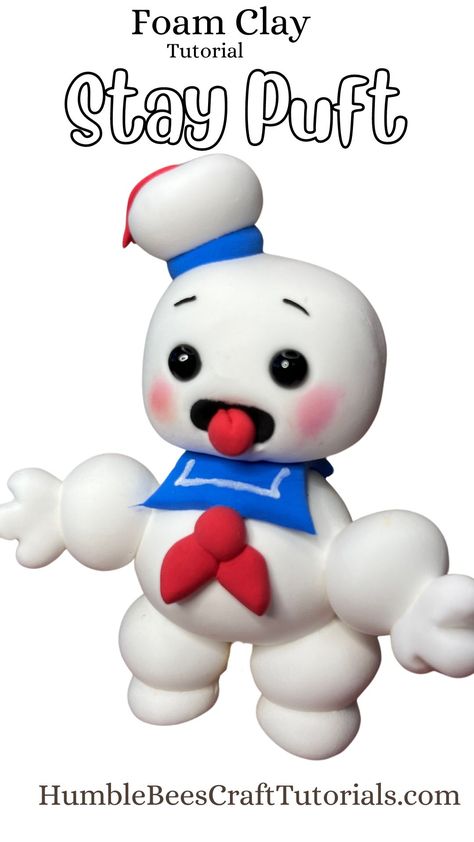 Mini Stay Puft Marshmallow Man - HumbleBeesCreations Staypuff Marshmallow Man Costume Diy, Stay Puft Marshmallow Man Costume Diy, Ghost Busters Marshmallow, Mini Stay Puft Marshmallow Man, Ghostbusters Marshmallow Man, Stay Puft Marshmallow Man, Marshmallow Man, Foam Clay, Stay Puft