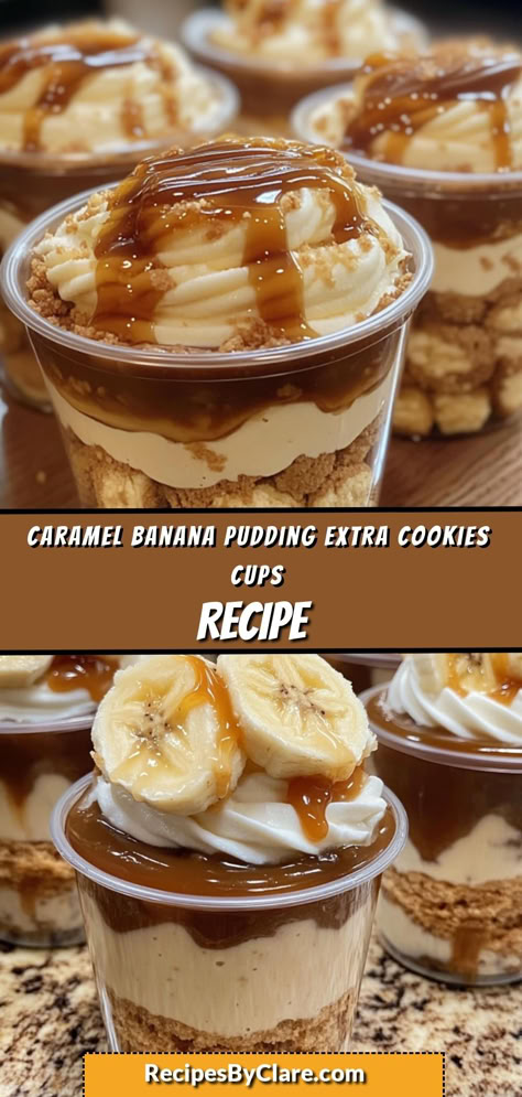 Indulge in this Caramel Banana Pudding layered with extra cookies and topped with caramel sauce! Creamy, crunchy, and full of flavor, it’s the perfect dessert for any occasion. 🍌🍪

Ingredients:

⅓ cup cornstarch
1 box vanilla wafers
Whipped cream (for topping)
Finish with whipped cream and extra caramel for a truly decadent dessert! Banana Caramel Dessert, Vanilla Wafer Dessert, Caramel Banana Pudding, Creamy Banana Pudding, Banana Caramel, Cookie Cups Recipe, Caramel Desserts, Dessert Toppings, Cookie Cups