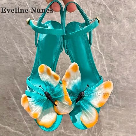 Butterfly Flower Straight Strap Sandals Open Toe Stiletto Hollow Out Side Air Women Heels Mixed Colors Sexy Runway Show Shoes - AliExpress 322 Butterfly Sandals, Butterfly Decor, Women Heels, Genuine Leather Sandals, Butterfly Flower, Leather High Heels, Shoe Show, Mixed Colors, High Heels Stilettos