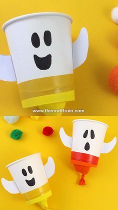 Ghosts Crafts, Kunst For Barn, Aktiviti Tadika, Mainan Diy, Maluchy Montessori, Pom Crafts, Aktiviti Kanak-kanak, Fun Halloween Crafts, Hand Crafts For Kids