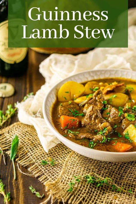 Guinness Lamb Stew Stew With Potatoes, Irish Lamb Stew, Lamb Stew Recipes, Lamb Kebabs, Irish Stew, St Patrick's Day Recipes, Lamb Shoulder, Hearty Comfort Food, Lamb Stew