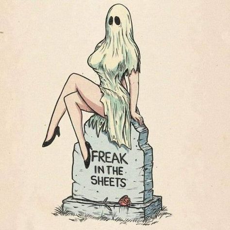 Pinup Horror Art, Spooky Szn Painting, Spooky Pinup Art, Halloween Pinup Tattoo, Ghost Pinup Tattoo, Ghost Pinup, Halloween Lock Screen, Pinup Halloween, Vintage Horror Art