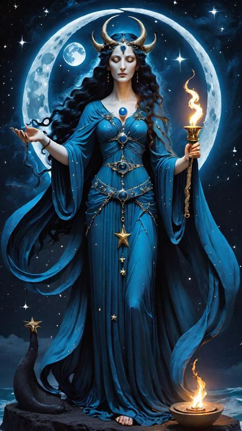 Priestess Of Hecate, Hekate Wallpaper, Meditation Signs, Beautiful Witch Art, Lady Hecate, Female Celestial, Hecate Tattoo, Lilith Goddess, Whimsical Images