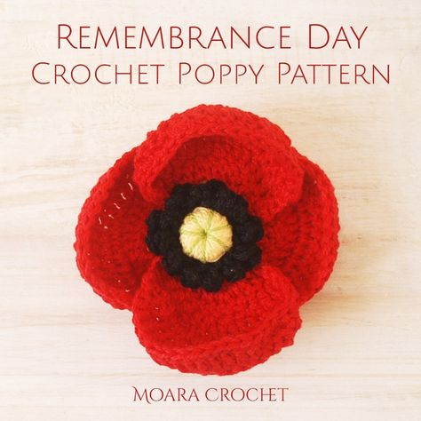 Crochet Remembrance Poppy | Free Crochet Pattern - Moara Crochet Crochet Poppies, Crochet Poppy Free Pattern, Free Crochet Flower Patterns, Crochet Poppy Pattern, Simple Scarf Crochet Pattern, Poppy Pins, Crochet Poppy, Remembrance Day Poppy, Remembrance Poppy