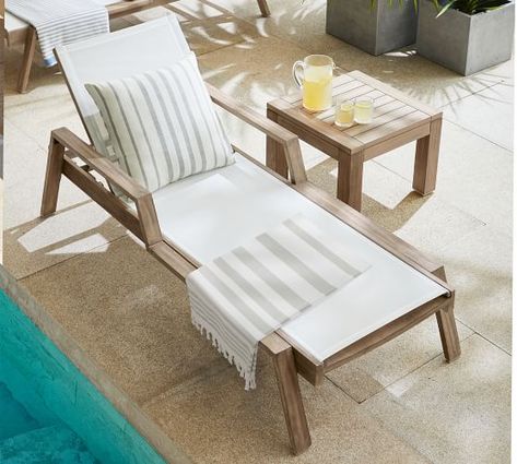 Outdoor Chaise Lounge Seating | Pottery Barn Pool Chaise Lounge, Outdoor Furniture Fabric, Teak Chaise Lounge, Patio Lounge, Pool Furniture, Outdoor Furniture Collections, Outdoor Chaise, Outdoor Chaise Lounge, Furniture Designs