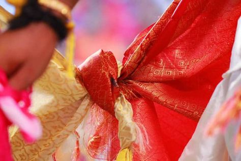 The 3 Knots Of Hindu Marriages And What They Mean – Planning a Hindu Wedding Indian Hindu Wedding, Proclamation To The World, Hindu Ceremony, Sacred Threads, Hindu Culture, Groom Ties, Marriage Goals, Marriage Ceremony, Hindu Wedding