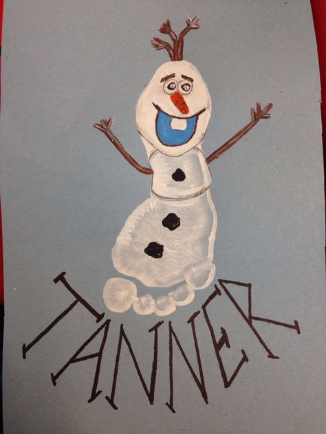 Olaf footprint cubby tag                                                                                                                                                                                 More Footprint Crafts For Kids, Christmas Footprint Crafts, Christmas Footprint, Sentimental Art, Snowflake Sticker, Baby Art Projects, Footprint Crafts, Christmas Cards Kids, Footprint Art