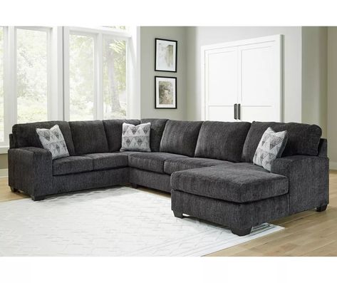 Broyhill Hollyview Shadow 3-Piece Sectional | Big Lots Big Lots Sectional, Dark Grey Sectional Couch, Big Lots Furniture, Girl Apartment Decor, 3 Piece Sectional Sofa, Girl Apartment, Grey Sectional, U Shaped Sectional, 3 Piece Sectional