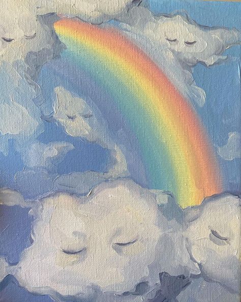 Rainbow Canvas Painting, Rainbow Canvas, Rainbow Painting, Indie Art, Cute Paintings, Cloud Painting, Mini Drawings, Rainbow Art, Retro Wallpaper