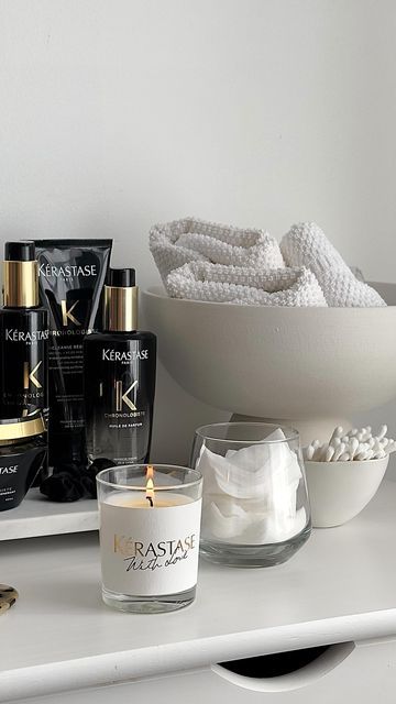 Kerastase on Instagram: "Light up the #HolidaySpirit with #Kerastase limited edition candle, just like @laemekiia ✨ You can decorate your bathroom vanity with your favorite Kérastase products and Kérastase With Love Candle, and take a relaxing #Chronologiste luxury ritual while you’re at it 🕯️ Get your limited-edition Kérastase With Love candle now on our official website, beauty stores online, or at the nearest #Kerastase salon hair-salons.kerastase.com #Kerastase #Chronologiste #LiveBeyo Kerastase Products Aesthetic, Kerastase Aesthetic, Hair Salon Aesthetic, Kerastase Products, Kerastase Chronologiste, Get Long Hair, Natural Dark Blonde, Hair Salon Pictures, Get Thick