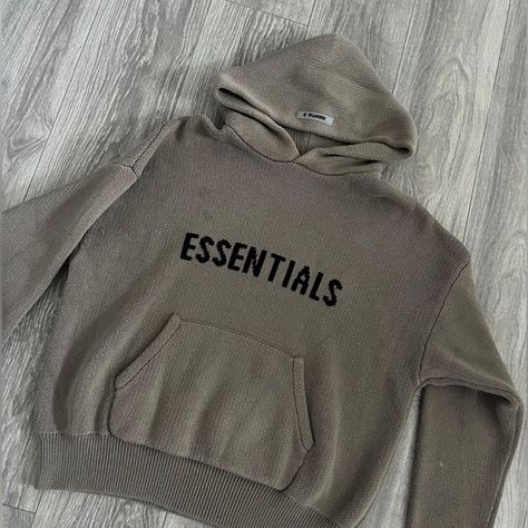 Essential Knit Hoodie Essentials Knit Hoodie, Essentials Fear Of God, Cream Hoodie, Fear Of God Essentials, Hoodie Brands, Fear Of God, Sweater Material, Knit Hoodie, Mens Essentials