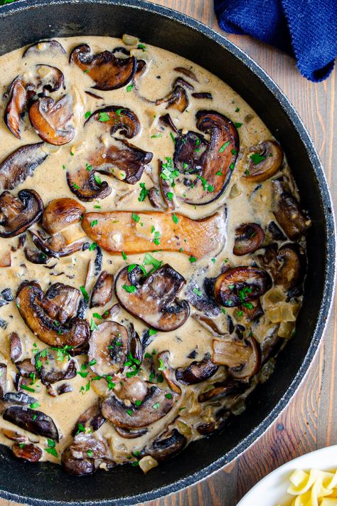 Mushrooms stand in for beef with tender egg noodles in an indulgent, yet light, wine sauce in this vegetarian mushroom stroganoff recipe. Mushroom Stroganoff Recipe, Mushroom Stroganoff, Stroganoff Recipe, Salad Recipes For Dinner, Creamy Spinach, Wine Sauce, Egg Noodles, Dinner Salads, Meat Free