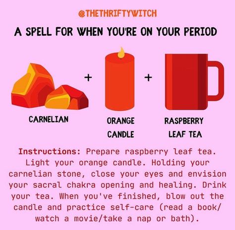 Discovered by ꩜. Find images and videos about crystal, witchcraft and period on We Heart It - the app to get lost in what you love. Crystal Witchcraft, Blood Magick, Raspberry Leaf Tea, Raspberry Tea, Orange Candle, Adventure Time Cartoon, Witch Spirituality, Healing Spells, Menstrual Cramps