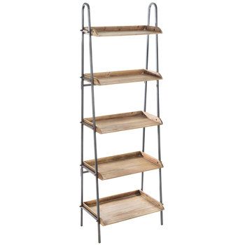 Industrial Five-Tiered Shelf Wood Corner Shelves, Warm Decor, Salon Suites, Ladder Shelf, Rattan Chair, Beaded Jewelry Designs, Fabric Bolts, Industrial House, Metal Shelves