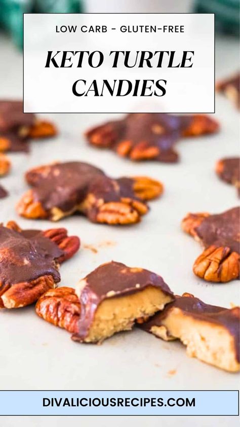 Keto Turtles Baking With Coconut Flour, Keto Candy, Caramel Recipes Sauce, Low Carb Treats, Chocolate Nuts, Low Carb Gluten Free, Low Carb Sweets, Sugar Free Chocolate, Gluten Free Treats