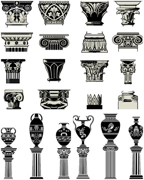 Column designs [vectorgraphics, 2014] Column Capital, Greek Columns, Ancient Greek Art, Greek Pottery, Ancient Greek Architecture, Greek Mythology Art, Historical Design, Mythology Art, Greek Style