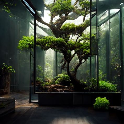 Indoor Tree Restaurant, Indoor Forest Home, Fern Future Home Vibes, Indoor Garden Restaurant, Terrarium Room, Indoor Plant Room, Modern Indoor Plants, Plant Garden Ideas, Indoor Plant Garden